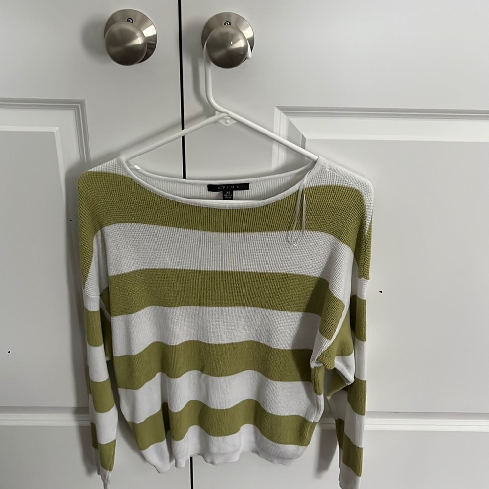 Green and White Striped Sweater